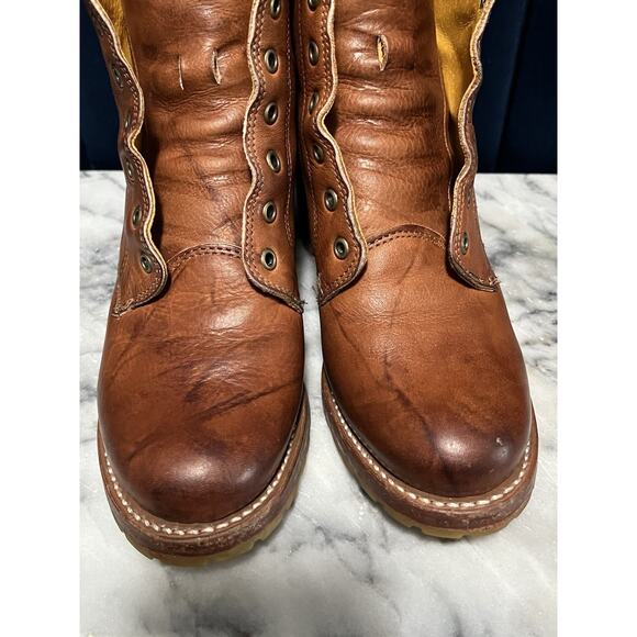 Women’s FRYE Boots Sabrina Lace-Up Distressed Tan Cognac Leather 6.5 Retail $438 - Picture 12 of 15